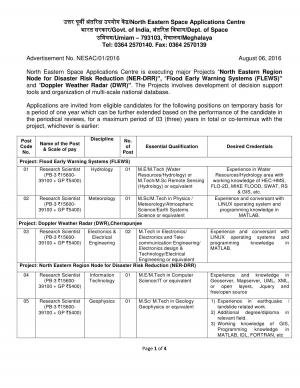 NESAC Recruitment 2016 for 11 Research Scientist Posts 