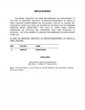 UPSC Assistant Architect Recruitment 2016