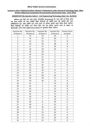 BPSC Government Polytechnic Lecturer Post  2014 Answer Key Civil Engineering
