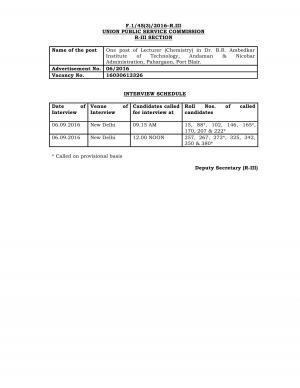 UPSC Announced Interview Schedule for Lecturer (Chemistry) Posts