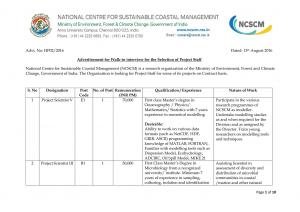 NCSCM Recruitment 2016 for 19 Project Scientist V and Other Posts