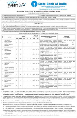 SBI Recruitment 2016 for 33 Specialist Officers Posts, Apply by 05 September through sbi.co.in