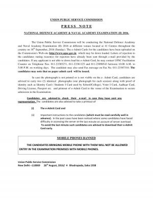 National Defence Academy & Naval Academy Examination (II) 2016