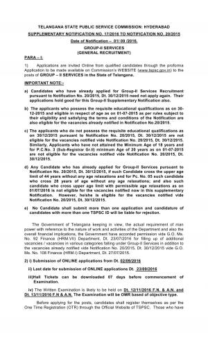 TSPSC Recruitment 2016 for 1032 Group 2 Service Posts