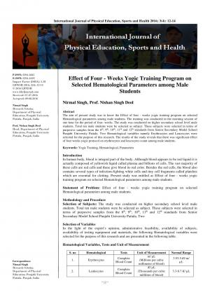 Effect of Four -Weeks Yogic Training Program on Selected Hematological Parameters among Male Students