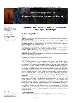 Impact of Yogic Exercise on Body Fat Percentage on Middle Aged Obese People
