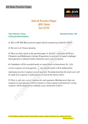 JEE Main Solved Practice Paper Set-XVII