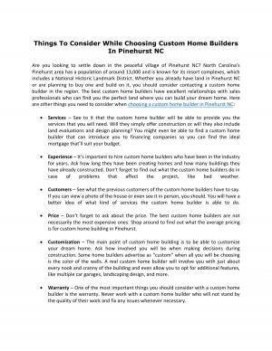 Things To Consider While Choosing Custom Home Builders In Pinehurst NC