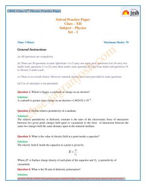 CBSE Class 12 Physics Practice Paper: Set – XI