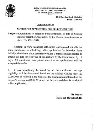 SSCCR Recruitment 2016 for 183 Scientific Assistant and Other Posts, Application Date Extended 