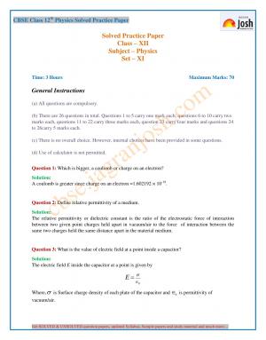 CBSE Class 12 Physics Practice Paper Set – XI New