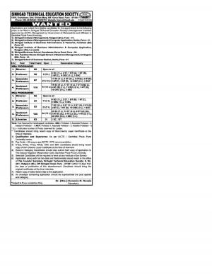 Sinhgad Technical Education Society Recruitment 2016 for 419 Assistant Professor & Other Posts