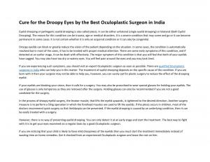 Cure for the Droopy Eyes by the Best Oculoplastic Surgeon in India