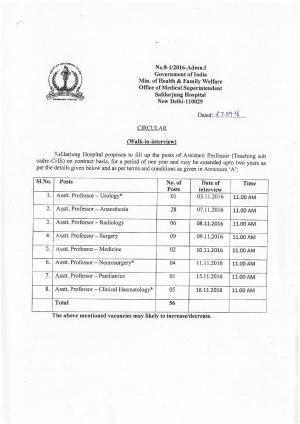 MoH&FW; Recruitment 2016 for 56 Assistant Professor Posts