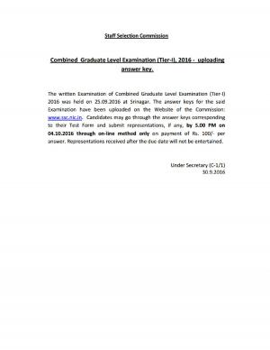 SSC CGL 2016 Tier-I Answer key is available Hurry up to get it