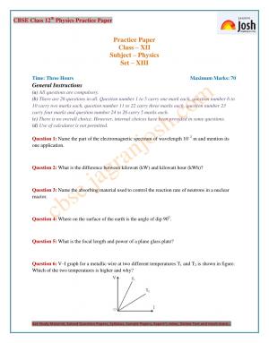 CBSE Class 12 Physics Practice Paper Set – XIII