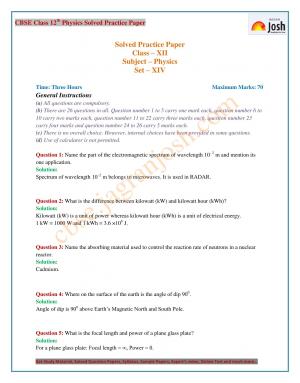 CBSE Class 12 Solved Practice Paper Set XIV