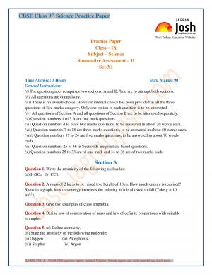 CBSE Class 9 Science Practice Paper SA-II Set-XI
