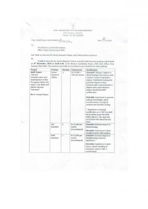 ICAR –IIMR Recruitment 2016 for 04 Senior Research Fellow and Assistant Posts