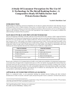 IJM-Jan12-Article7-A Study Of Consumer Perception On The Use Of E-Technology In The Retail Banking Sector: A Comparative Study Of Public Sector And Private Sector Banks