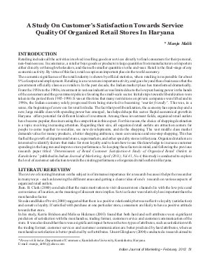 IJM-Feb12-Article6-A Study On Customer’s Satisfaction Towards Service Quality of Organized Retail Stores in Haryana