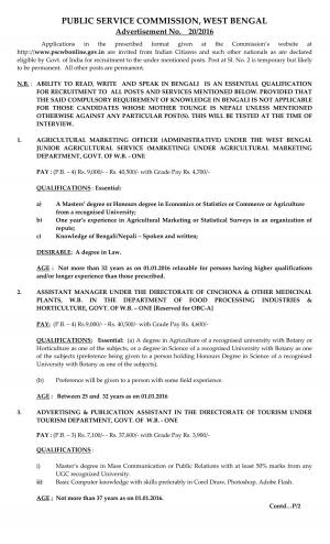 WBPSC Recruitment 2016 for 04 Various Assistants Posts 