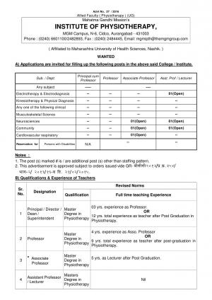 MUHS Recruitment 2016 for 06 Faculty Posts