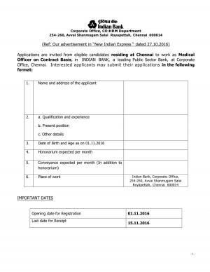 Indian Bank is hiring for Medical Officer Post