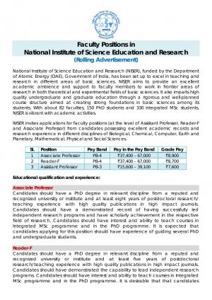 NISER Recruitment 2016 for Faculty & Reader-F Posts