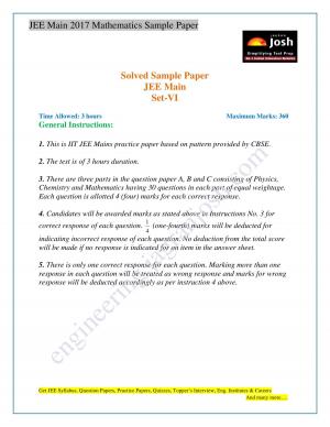 JEE Main Mathematics Solved Practice Paper Set-VI