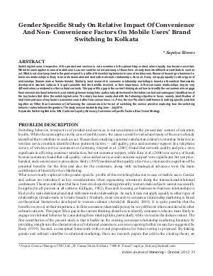 IJM-Oct12-Article4-Gender Specific Study On Relative Impact Of Convenience And Non Convenience Factors On Mobile Users’ Brand Switching In Kolkata