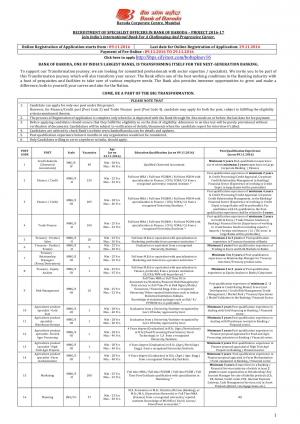 Bank of Baroda to Recruit 1039 Specialist Officers; Apply Fast before 29 Nov 16 