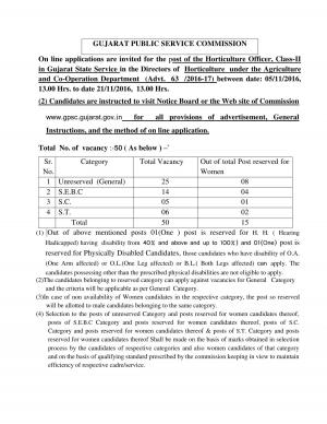 GPSC Recruitment 2016 for 50 Horticulture Officer Posts