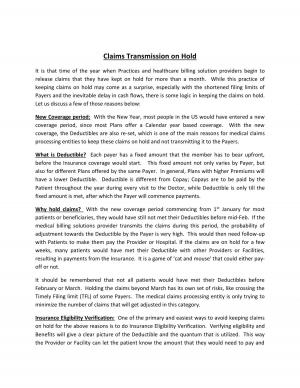 Claims Transmission on Hold