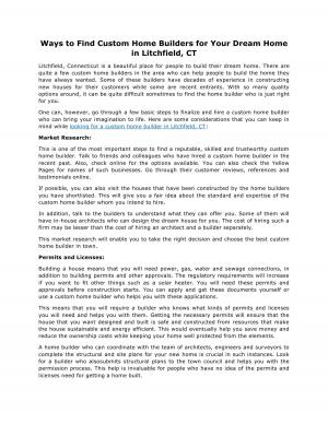 Ways to Find Custom Home Builders for Your Dream Home in Litchfield, CT