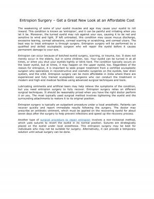 Entropion Surgery – Get a Great New Look at an Affordable Cost