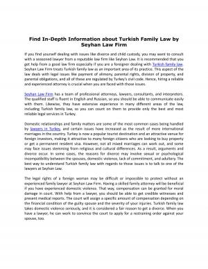 Find In-Depth Information about Turkish Family Law by Seyhan Law Firm