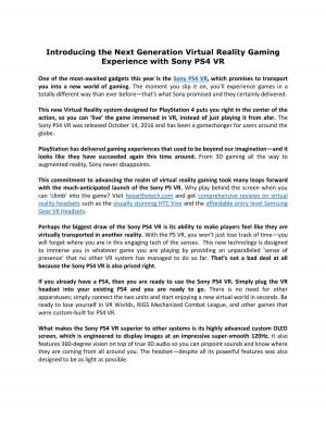 Introducing the Next Generation Virtual Reality Gaming Experience with Sony PS4 VR