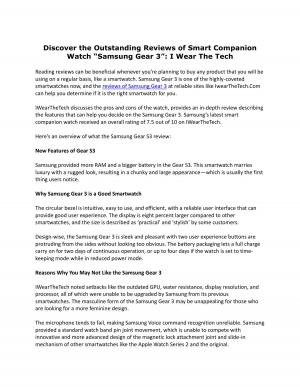 Discover the Outstanding Reviews of Smart Companion Watch “Samsung Gear 3”: I Wear The Tech