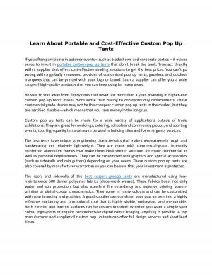 Learn About Portable and Cost-Effective Custom Pop Up Tents