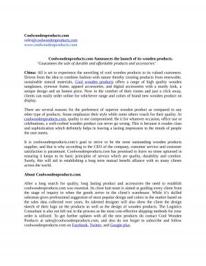 Coolwoodenproducts.com Announces the launch of its wooden products.