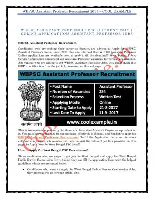 WBPSC Assistant Professor Recruitment
