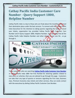 Cathay Pacific India Customer Care Number 