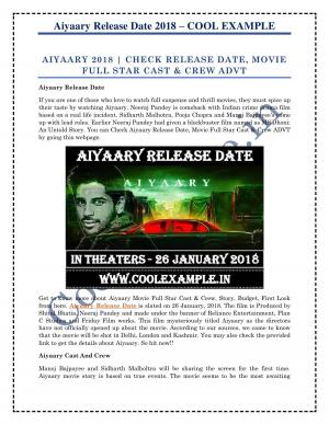 Aiyaary Release Date