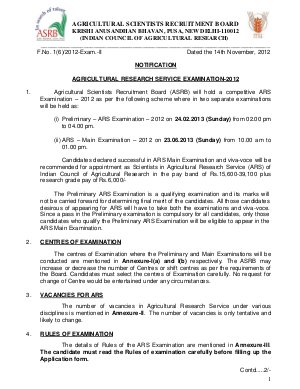 ASRB Agricultural Research Service (ARS) Examination 2012