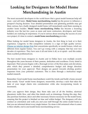 Looking for Designers for Model Home Merchandising in Austin