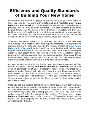 Efficiency and Quality Standards of Building Your New Home
