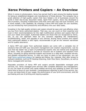 Xerox Printers and Copiers – An Overview