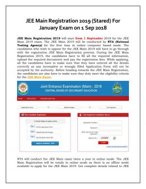 JEE Main Registration 2019 (Stared) For January Exam on 1 Sep 2018