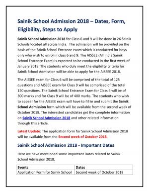 Sainik School Admission 2018 – Dates, Form, Eligibility, Steps to Apply